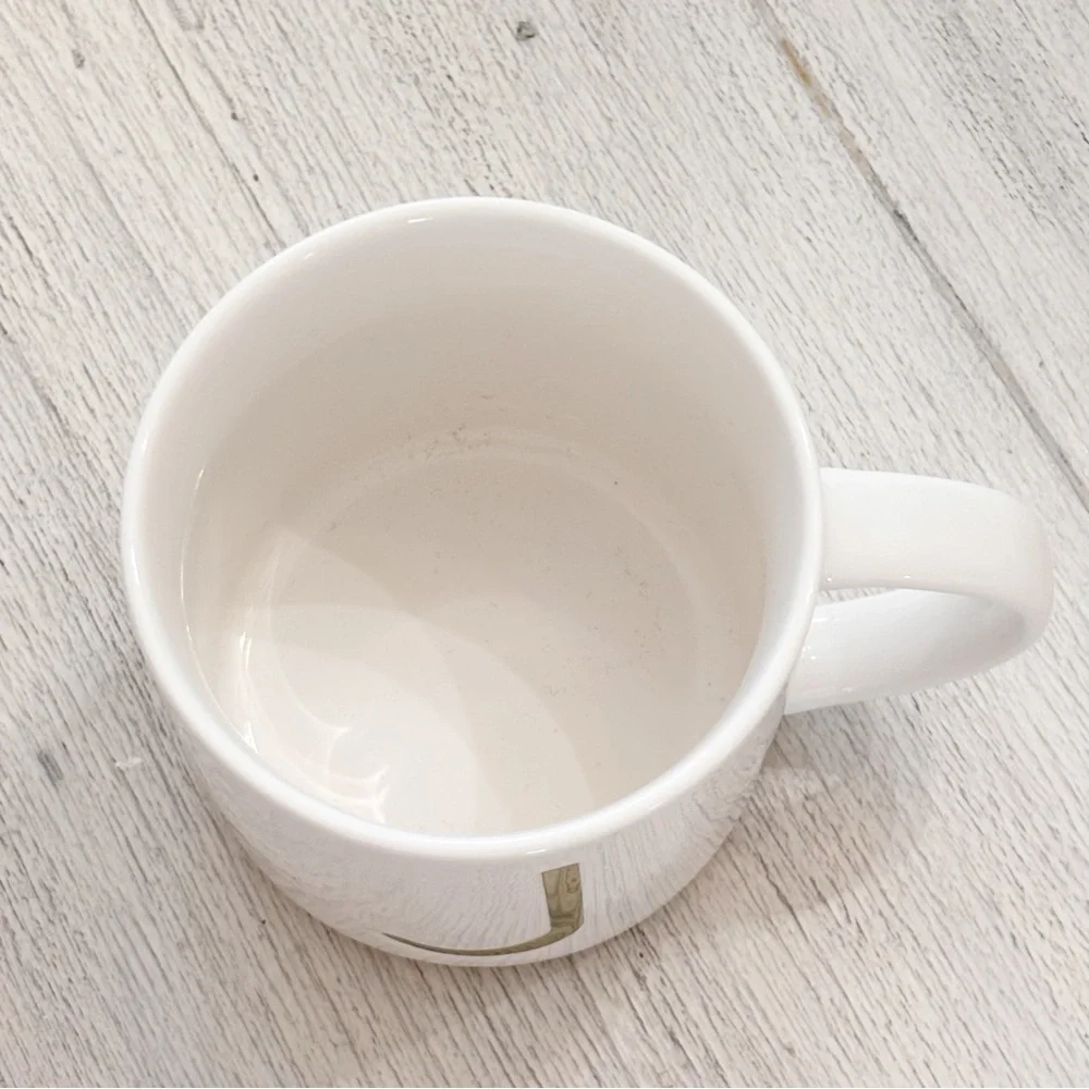 Williams Sonoma Monogram Initial Capital J Mug Cup White/Ivory w Gold Trim 12 oz